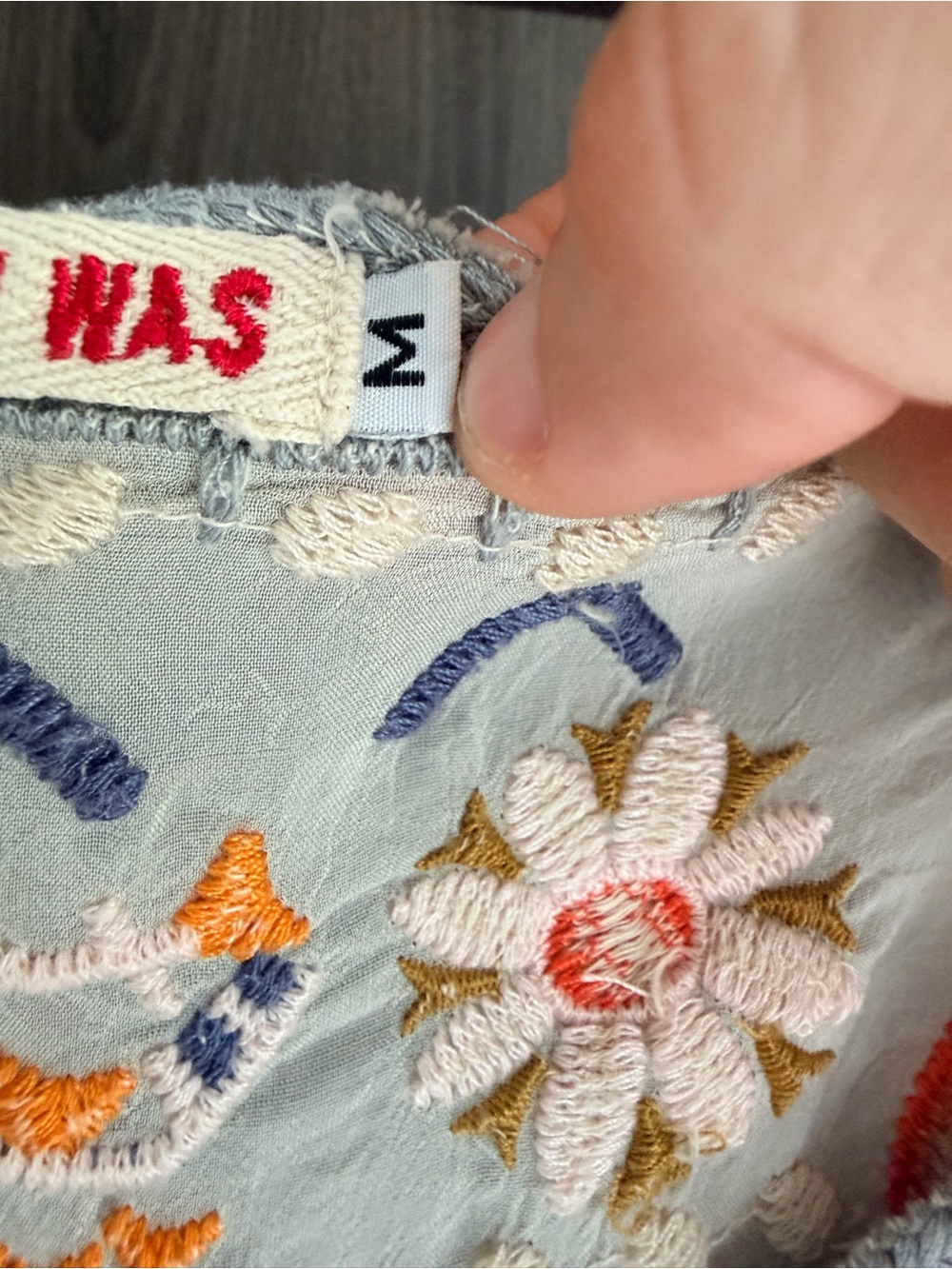 Johnny Was Cream Embroidered Boho Peasant Top with Orange & Blue Accents - Picture 3 of 5